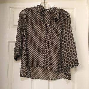 Grey and Pink Floral Print 3/4 Sleeve Blouse